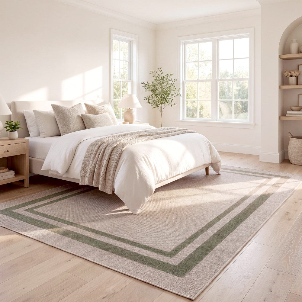 Aspen Double Border Non-slip Machine-washable Area Rug