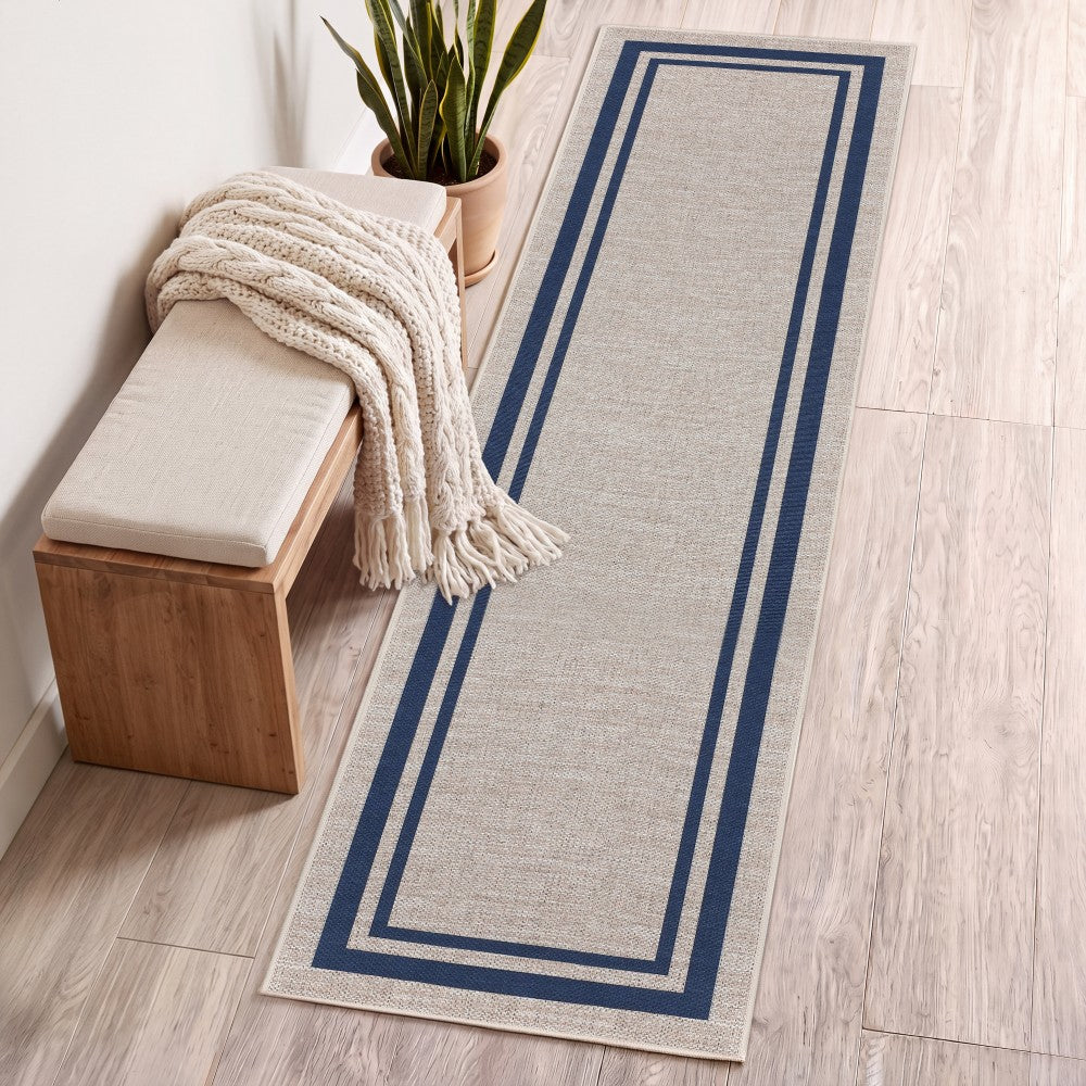 Aspen Double Border Non-slip Machine-washable Area Rug