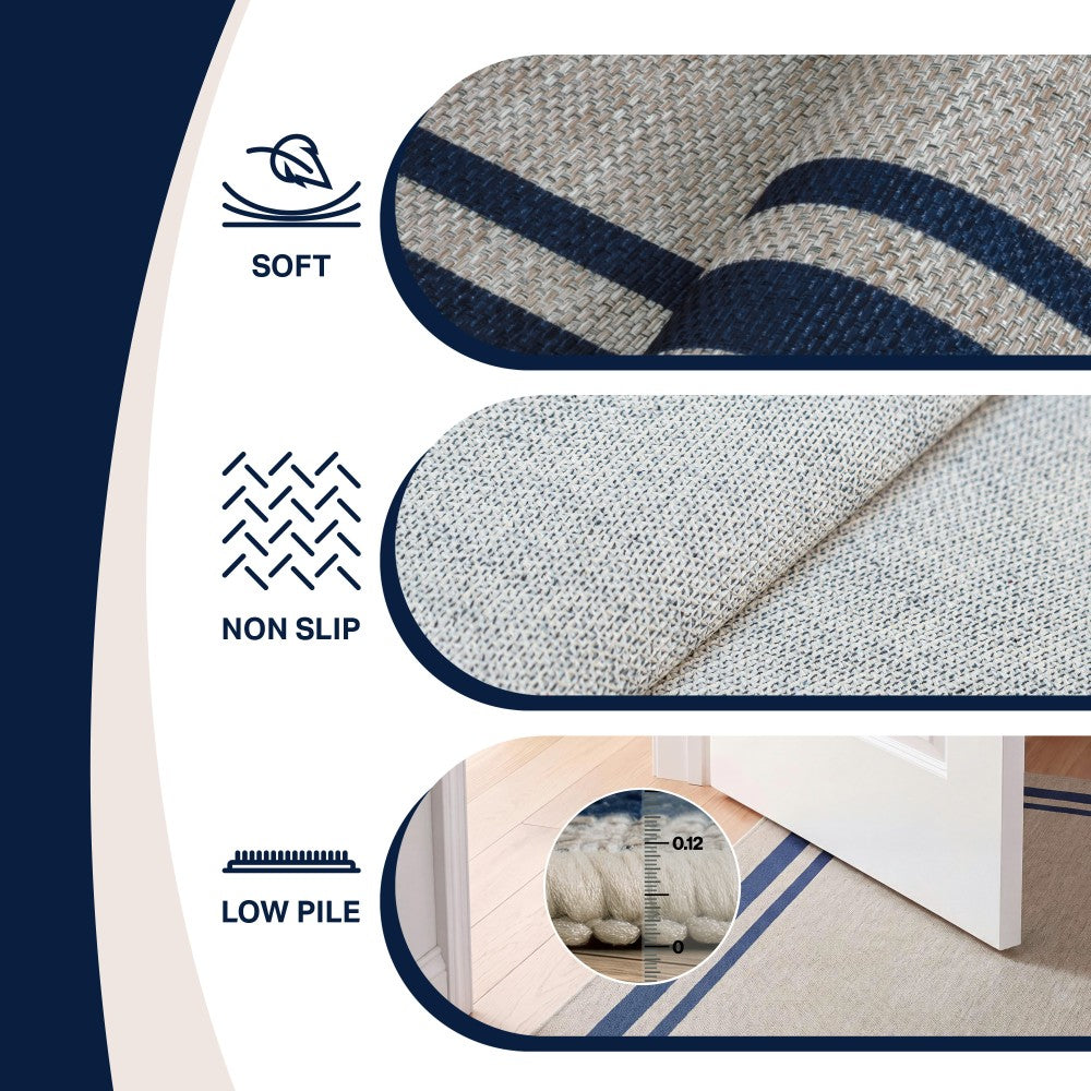 Aspen Double Border Non-slip Machine-washable Area Rug
