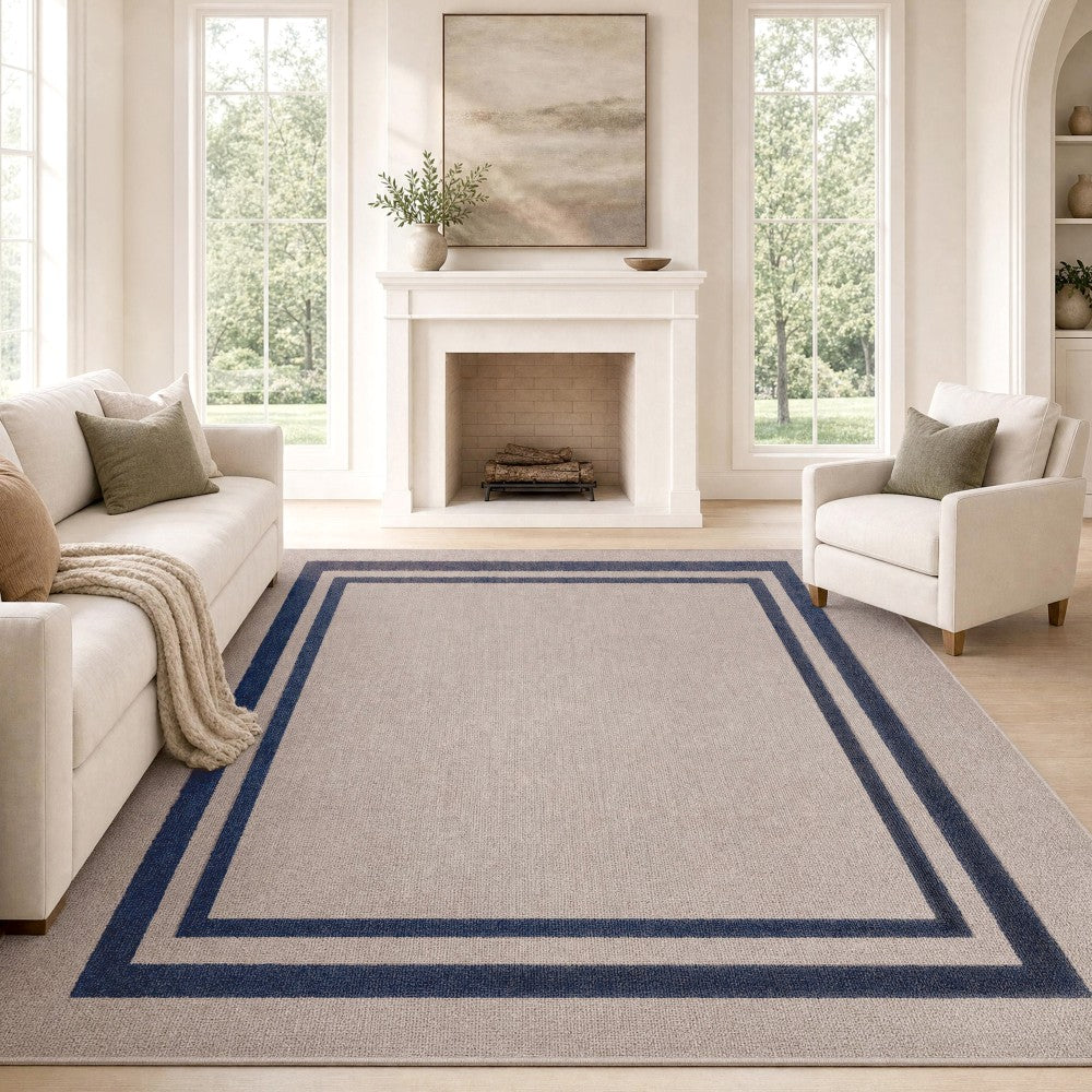 Aspen Double Border Non-slip Machine-washable Area Rug