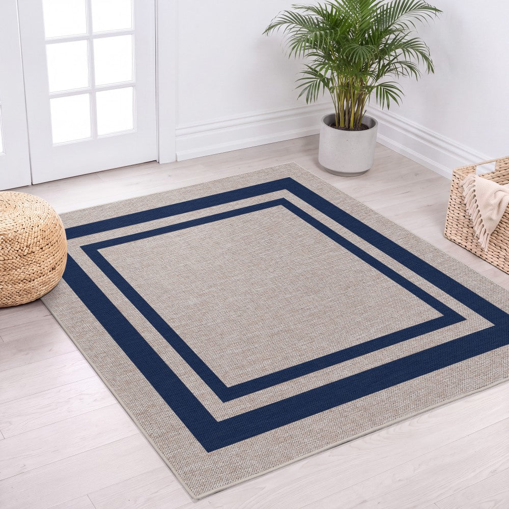 Aspen Double Border Non-slip Machine-washable Area Rug