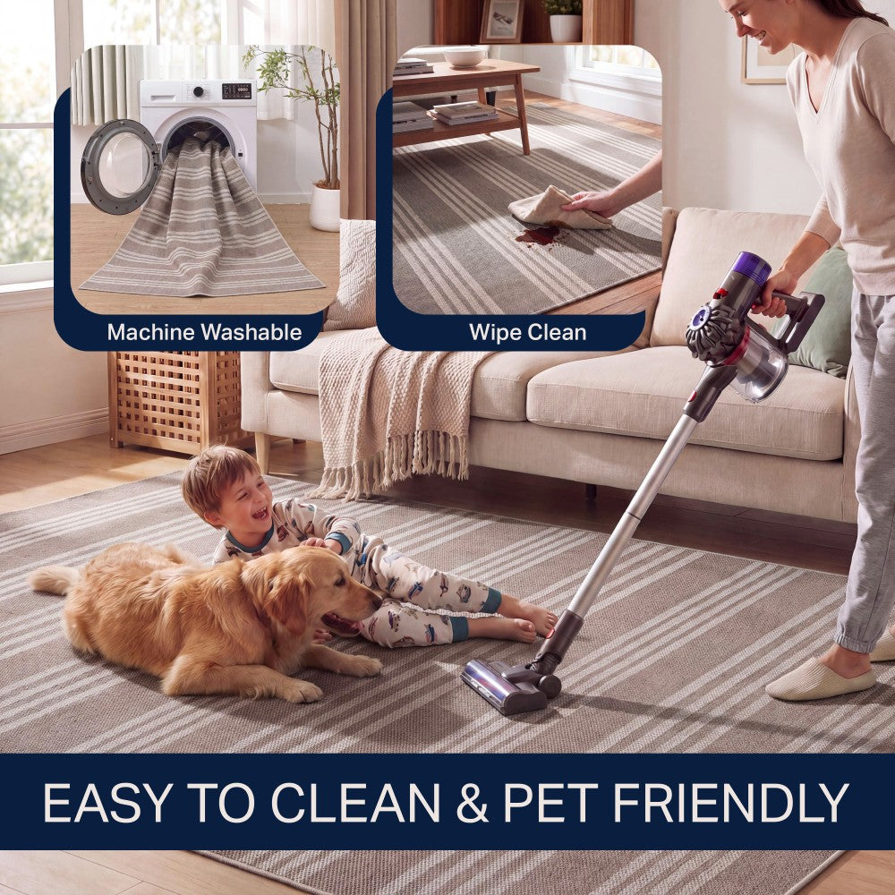Misty Pinstripe Non-slip Machine-washable Area Rug