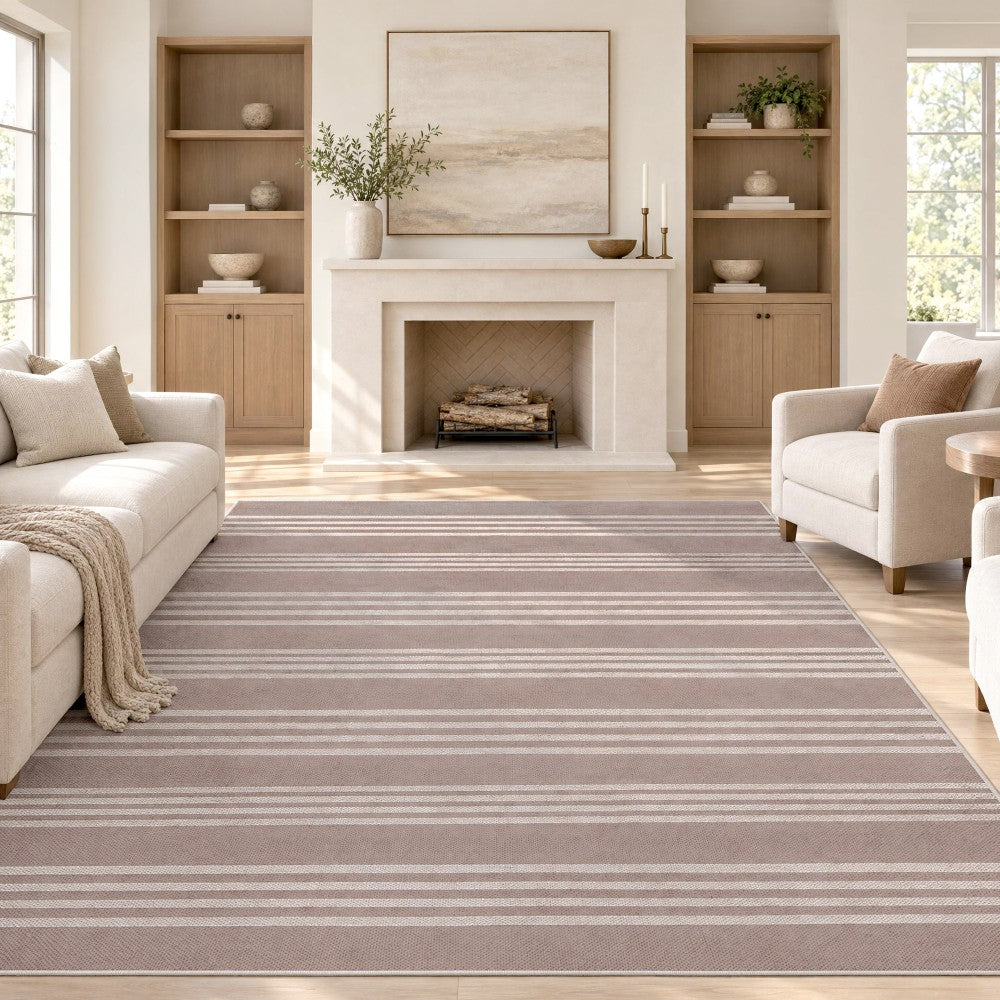 Misty Pinstripe Non-slip Machine-washable Area Rug