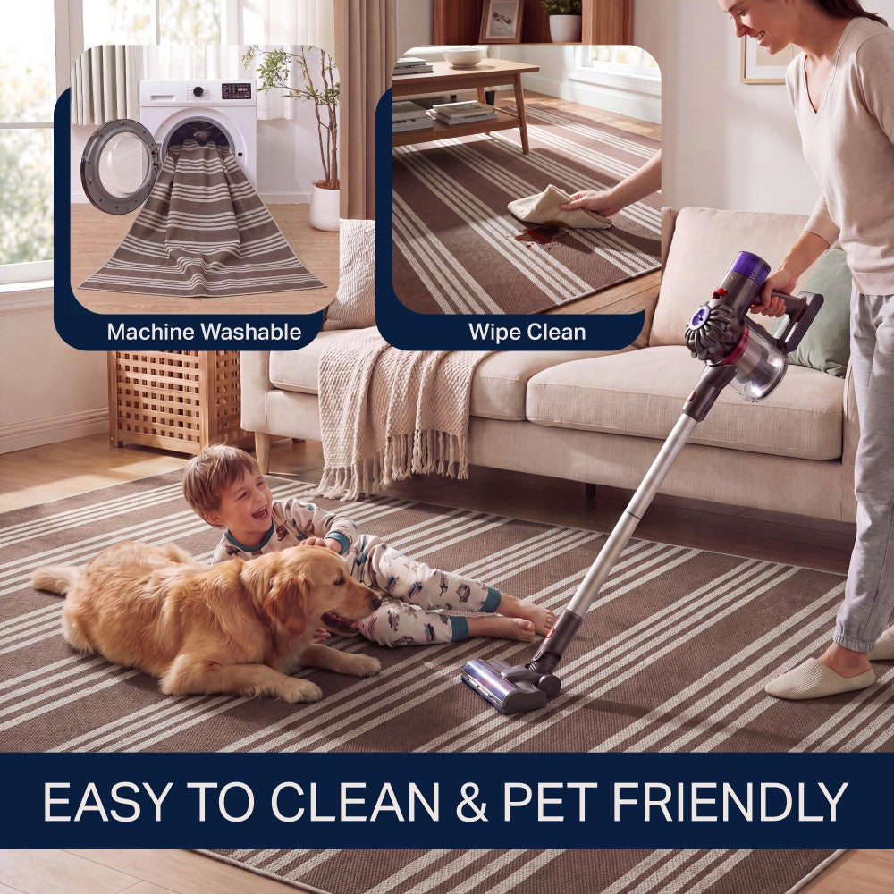 Misty Pinstripe Non-slip Machine-washable Area Rug