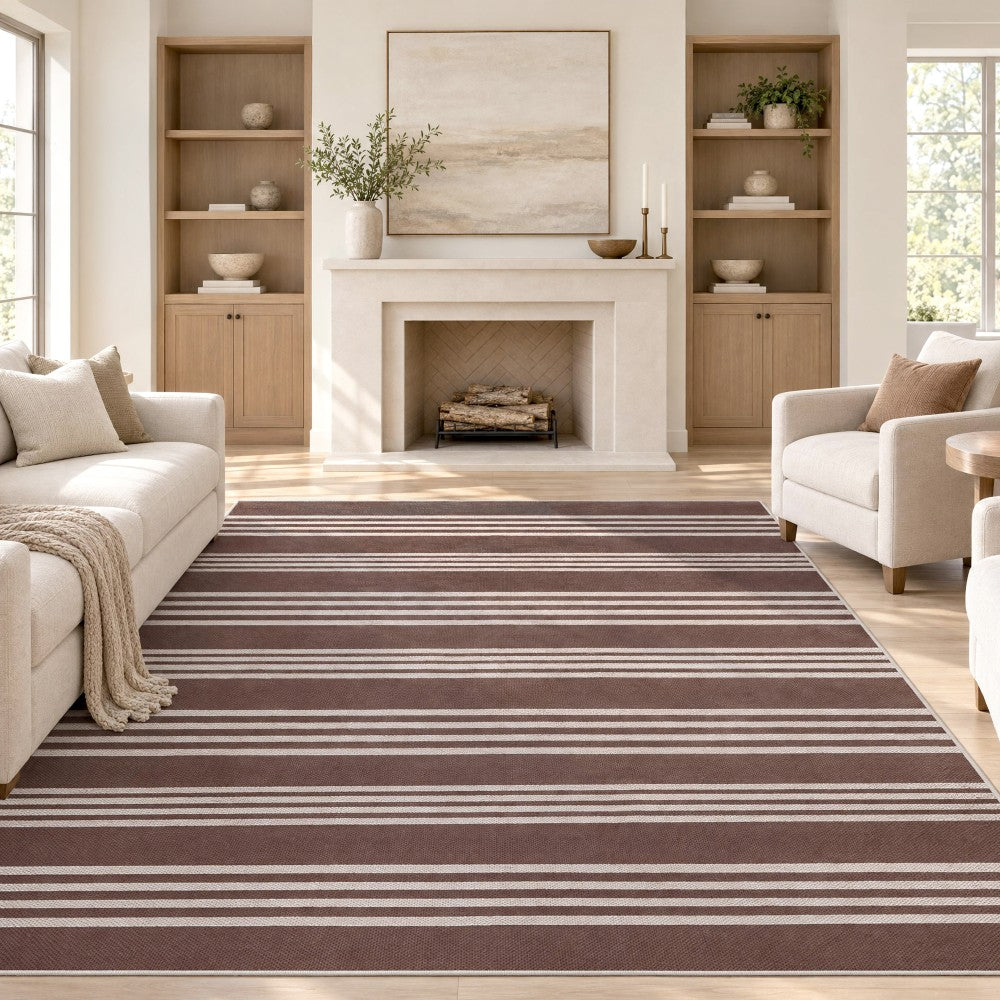 Misty Pinstripe Non-slip Machine-washable Area Rug