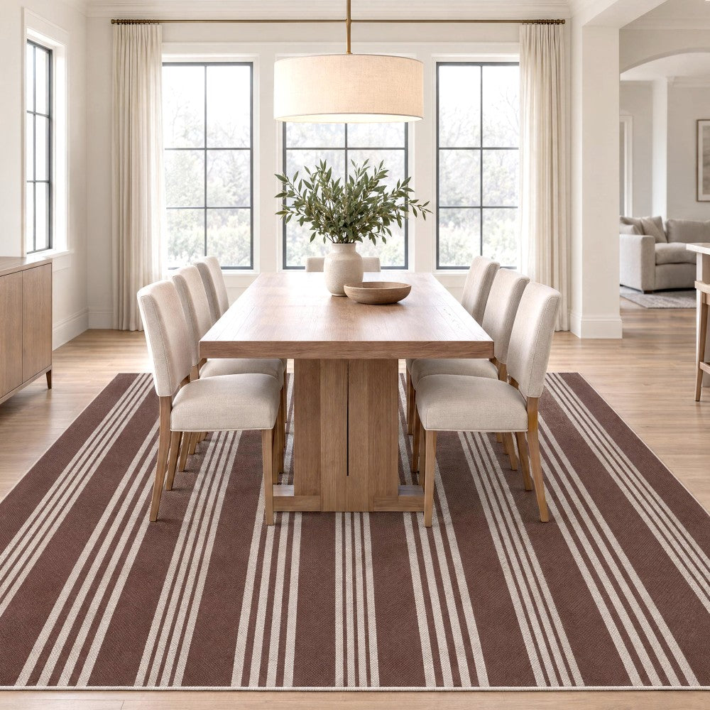 Misty Pinstripe Non-slip Machine-washable Area Rug