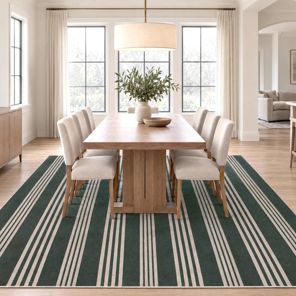 Misty Pinstripe Non-slip Machine-washable Area Rug