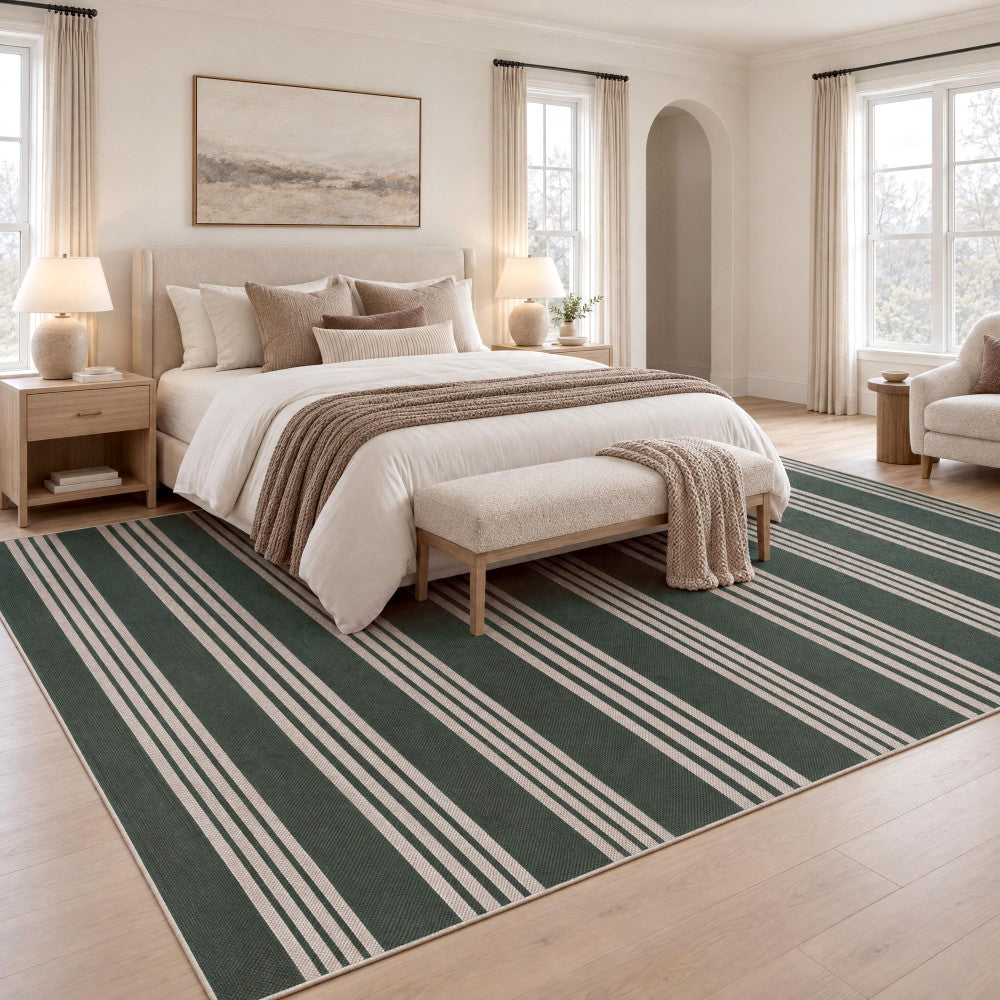 Misty Pinstripe Non-slip Machine-washable Area Rug