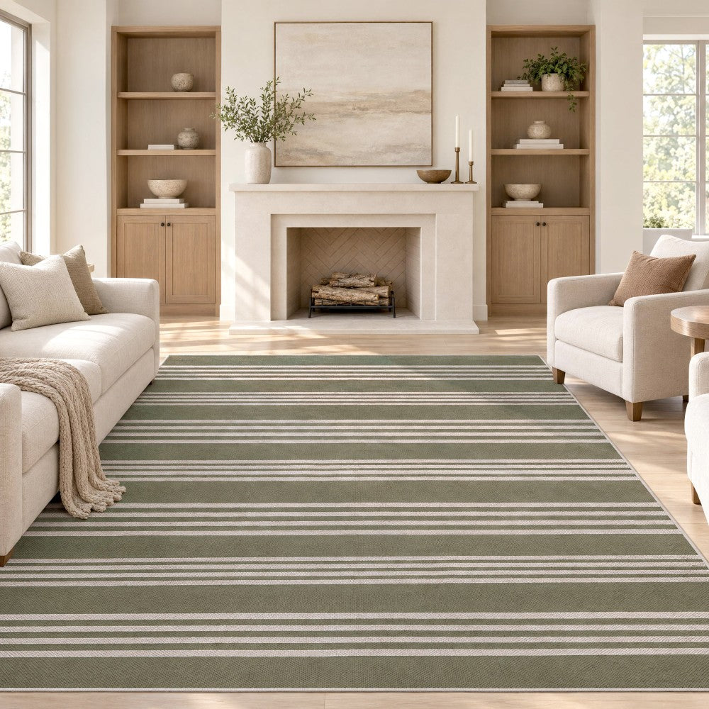 Misty Pinstripe Non-slip Machine-washable Area Rug