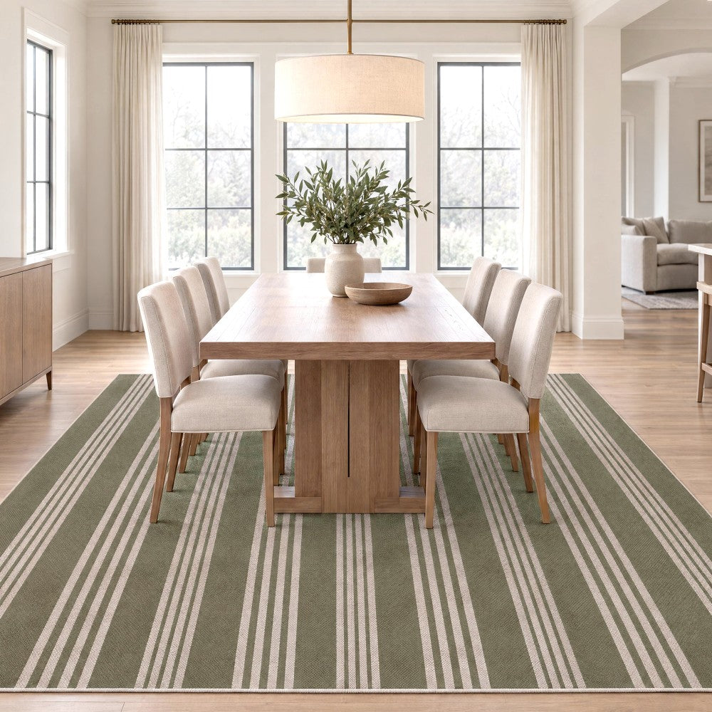 Misty Pinstripe Non-slip Machine-washable Area Rug