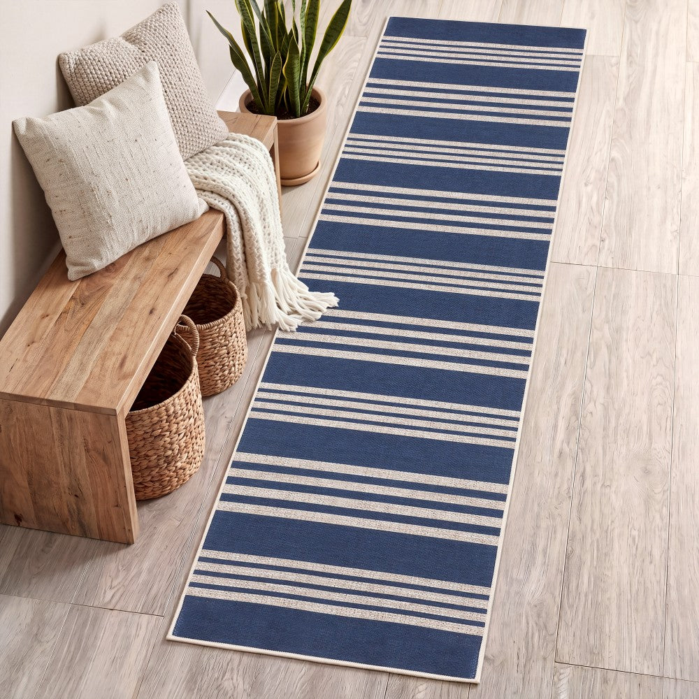 Misty Pinstripe Non-slip Machine-washable Area Rug