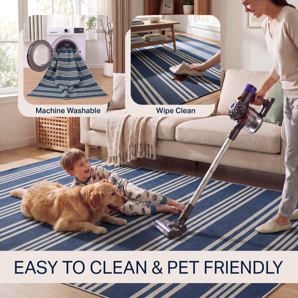 Misty Pinstripe Non-slip Machine-washable Area Rug