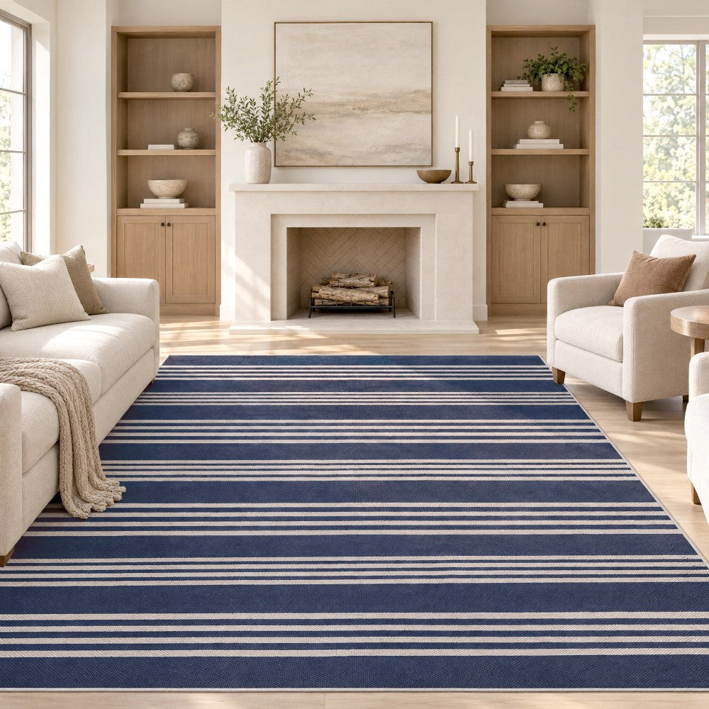 Misty Pinstripe Non-slip Machine-washable Area Rug