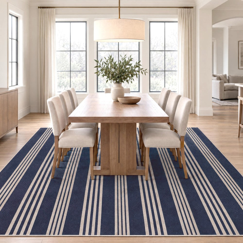 Misty Pinstripe Non-slip Machine-washable Area Rug