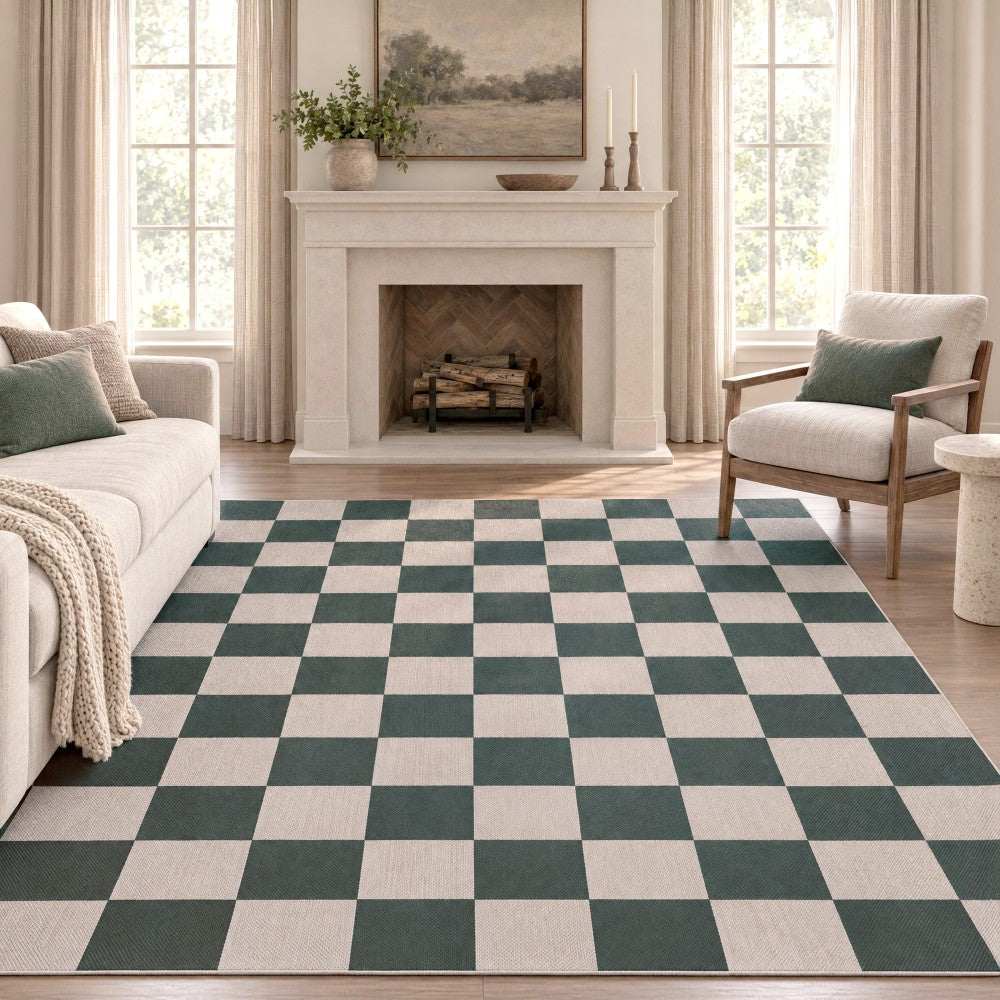 Spring Checkerboard Non-slip Machine-washable Area Rug