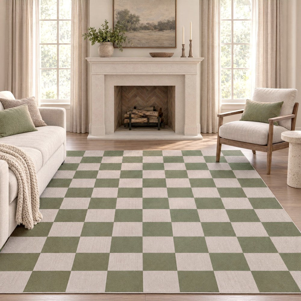 Spring Checkerboard Non-slip Machine-washable Area Rug
