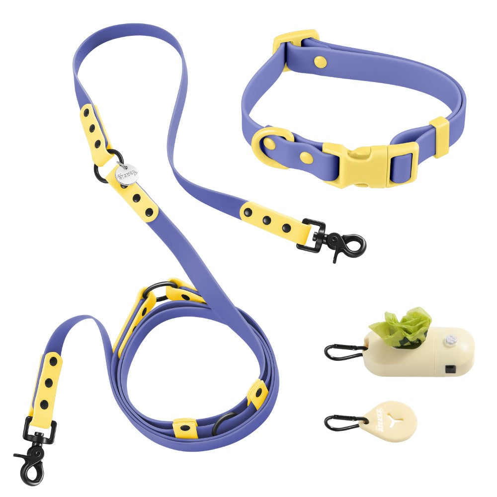 Shri 8FT Adjustable 6-in-1 Waterproof Hands-Free Leash and Collar with LED Flashlight Bag Dispenser and Poop Bag Holder
