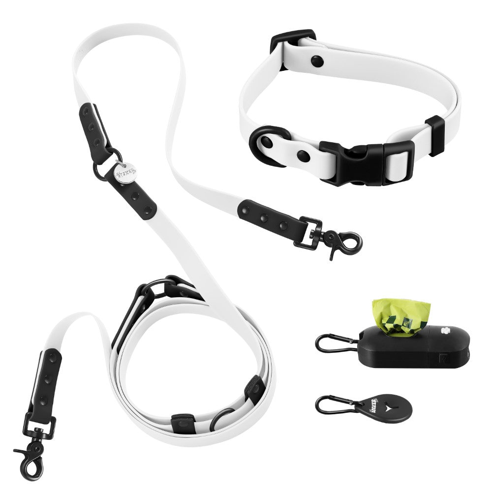 Shri 8FT Adjustable 6-in-1 Waterproof Hands-Free Leash and Collar with LED Flashlight Bag Dispenser and Poop Bag Holder
