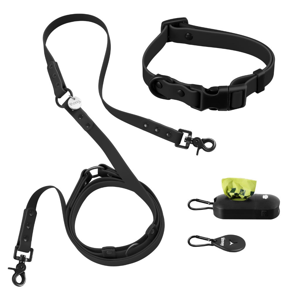 Shri 8FT Adjustable 6-in-1 Waterproof Hands-Free Leash and Collar with LED Flashlight Bag Dispenser and Poop Bag Holder