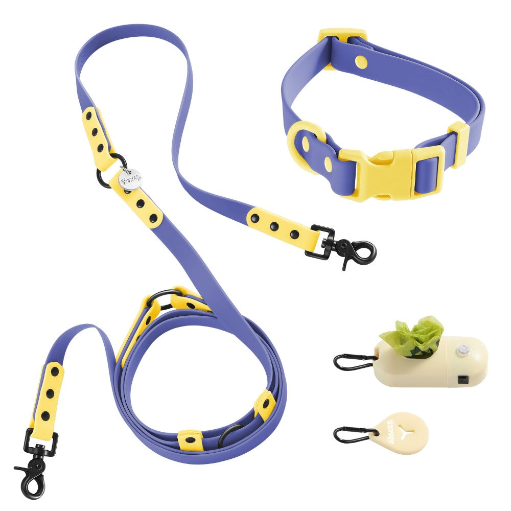 Shri 8FT Adjustable 6-in-1 Waterproof Hands-Free Leash and Collar with LED Flashlight Bag Dispenser and Poop Bag Holder