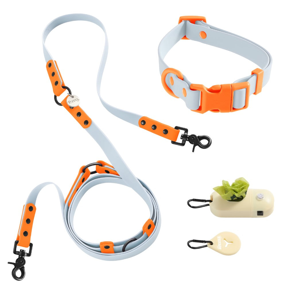 Shri 8FT Adjustable 6-in-1 Waterproof Hands-Free Leash and Collar with LED Flashlight Bag Dispenser and Poop Bag Holder