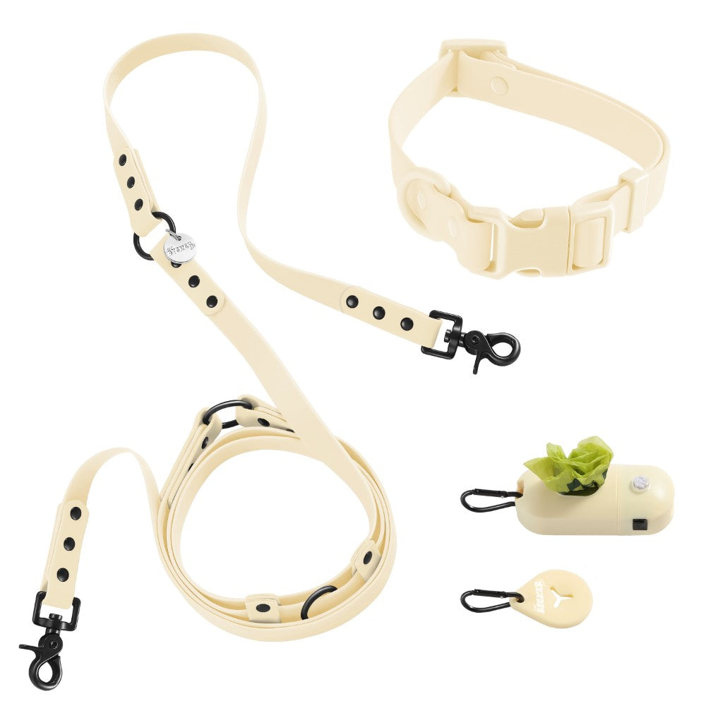 Shri 8FT Adjustable 6-in-1 Waterproof Hands-Free Leash and Collar with LED Flashlight Bag Dispenser and Poop Bag Holder