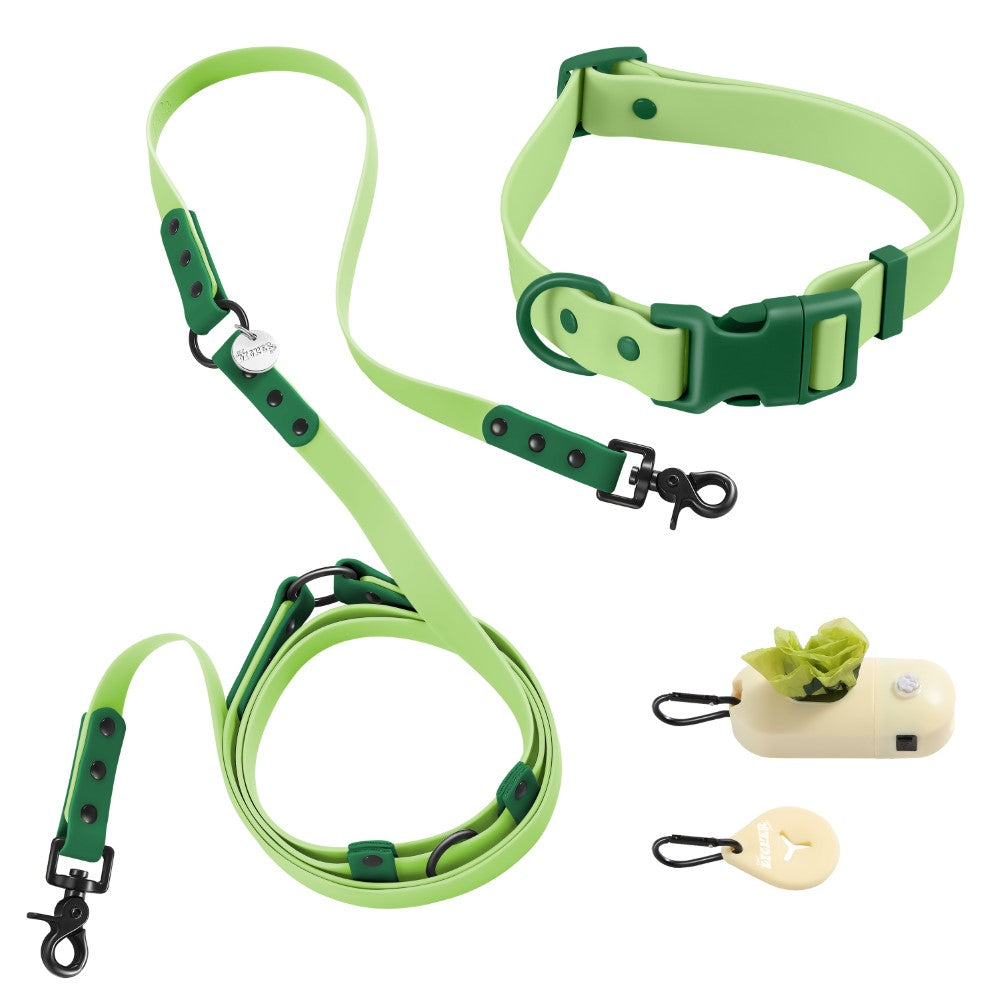 Shri 8FT Adjustable 6-in-1 Waterproof Hands-Free Leash and Collar with LED Flashlight Bag Dispenser and Poop Bag Holder
