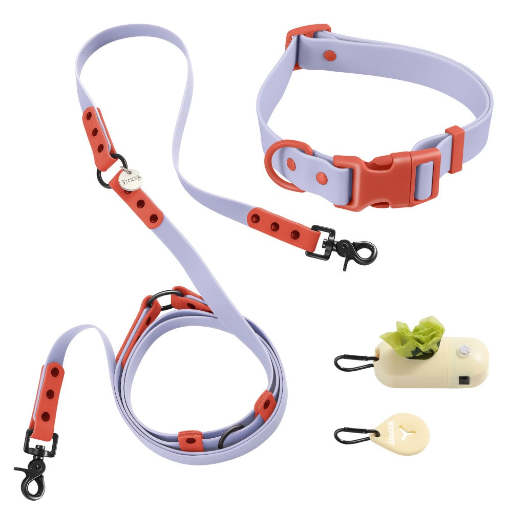 Shri 8FT Adjustable 6-in-1 Waterproof Hands-Free Leash and Collar with LED Flashlight Bag Dispenser and Poop Bag Holder