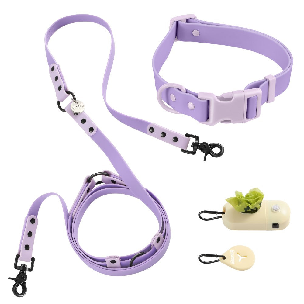 Shri 8FT Adjustable 6-in-1 Waterproof Hands-Free Leash and Collar with LED Flashlight Bag Dispenser and Poop Bag Holder