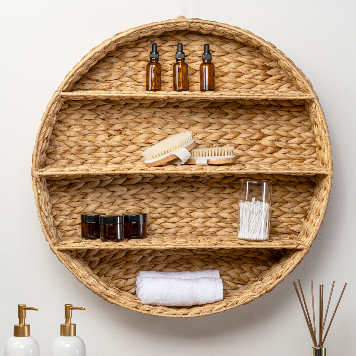 Annulus 24.5" 3-Shelf Circular Handwoven Hyacinth Wall Rack