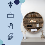 Annulus 24.5" 3-Shelf Circular Handwoven Hyacinth Wall Rack