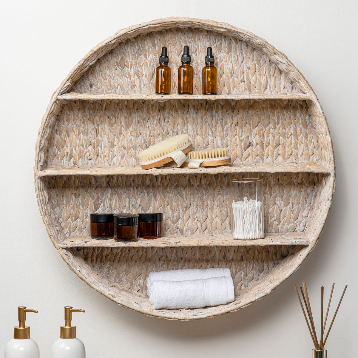 Annulus 24.5" 3-Shelf Circular Handwoven Hyacinth Wall Rack