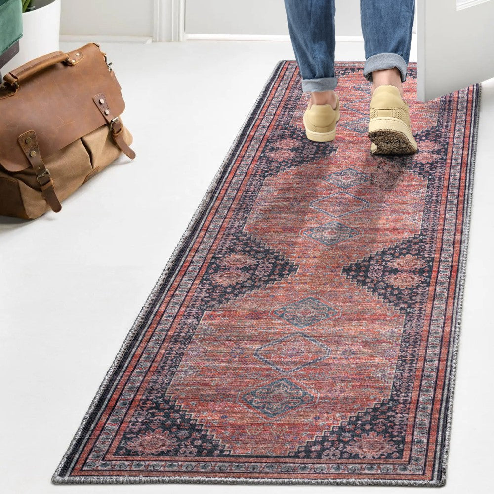 Herr Geometric Medallion Washable Area Rug