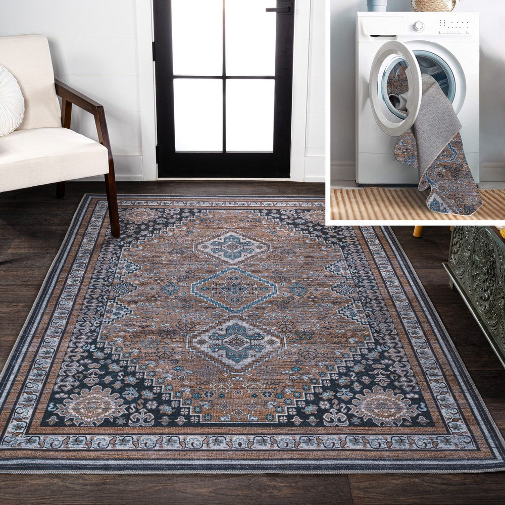 Herr Geometric Medallion Washable Area Rug