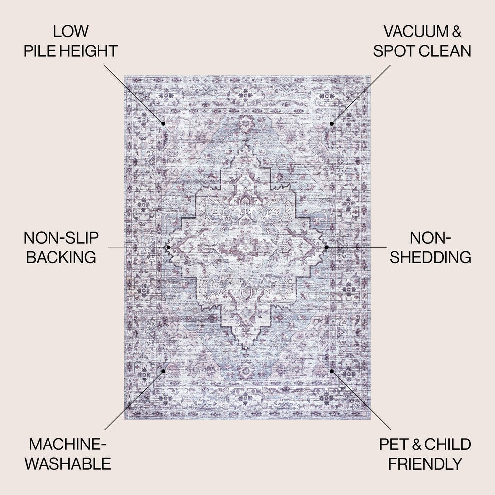 Nobleman Boho Gray Medallion Washable Indoor/Outdoor Area Rug