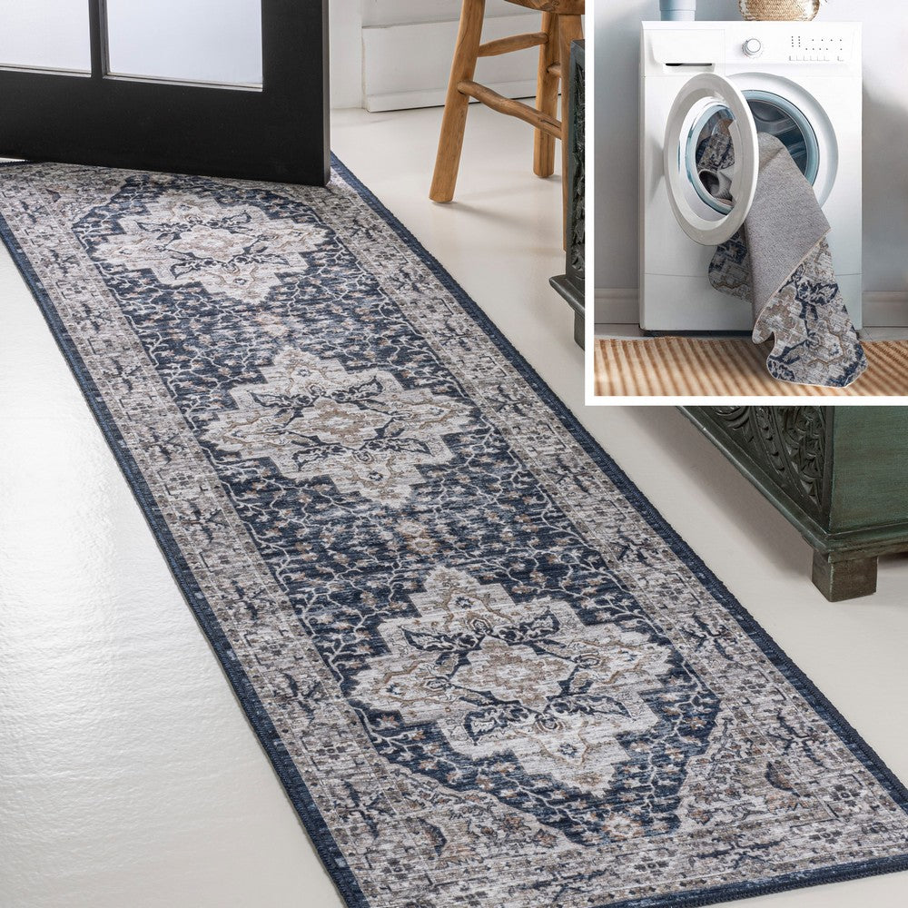 Nobleman Boho Gray Medallion Washable Indoor/Outdoor Area Rug