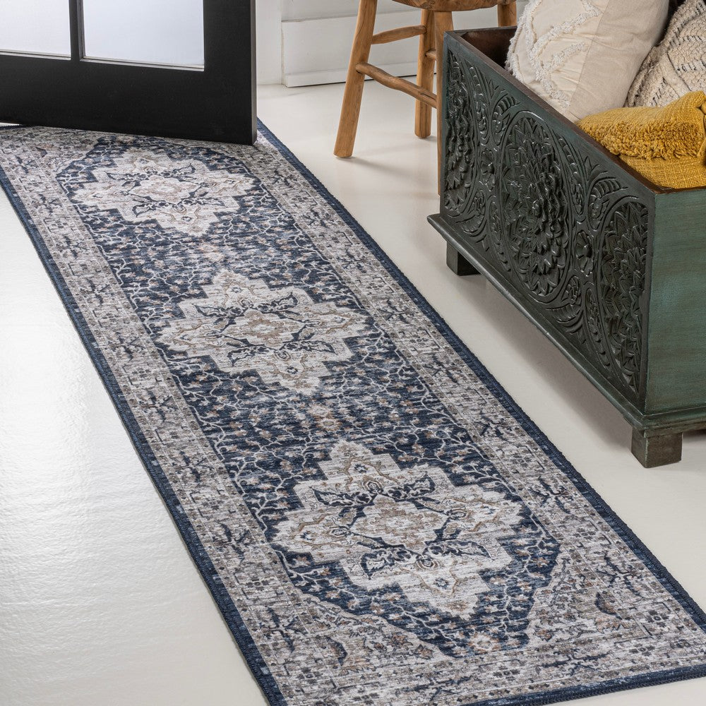 Nobleman Boho Gray Medallion Washable Indoor/Outdoor Area Rug