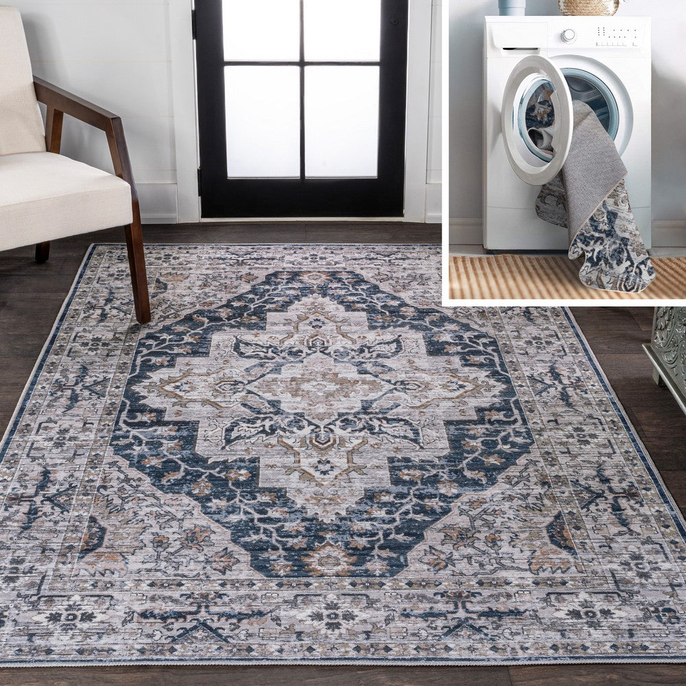Nobleman Boho Gray Medallion Washable Indoor/Outdoor Area Rug