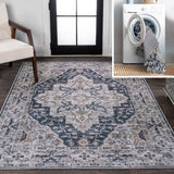 Nobleman Boho Gray Medallion Washable Indoor/Outdoor Area Rug