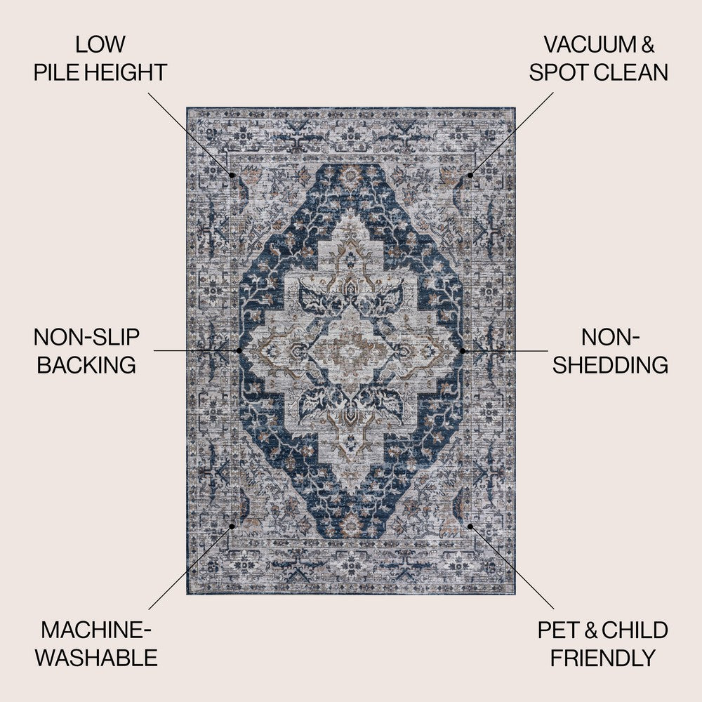 Nobleman Boho Gray Medallion Washable Indoor/Outdoor Area Rug