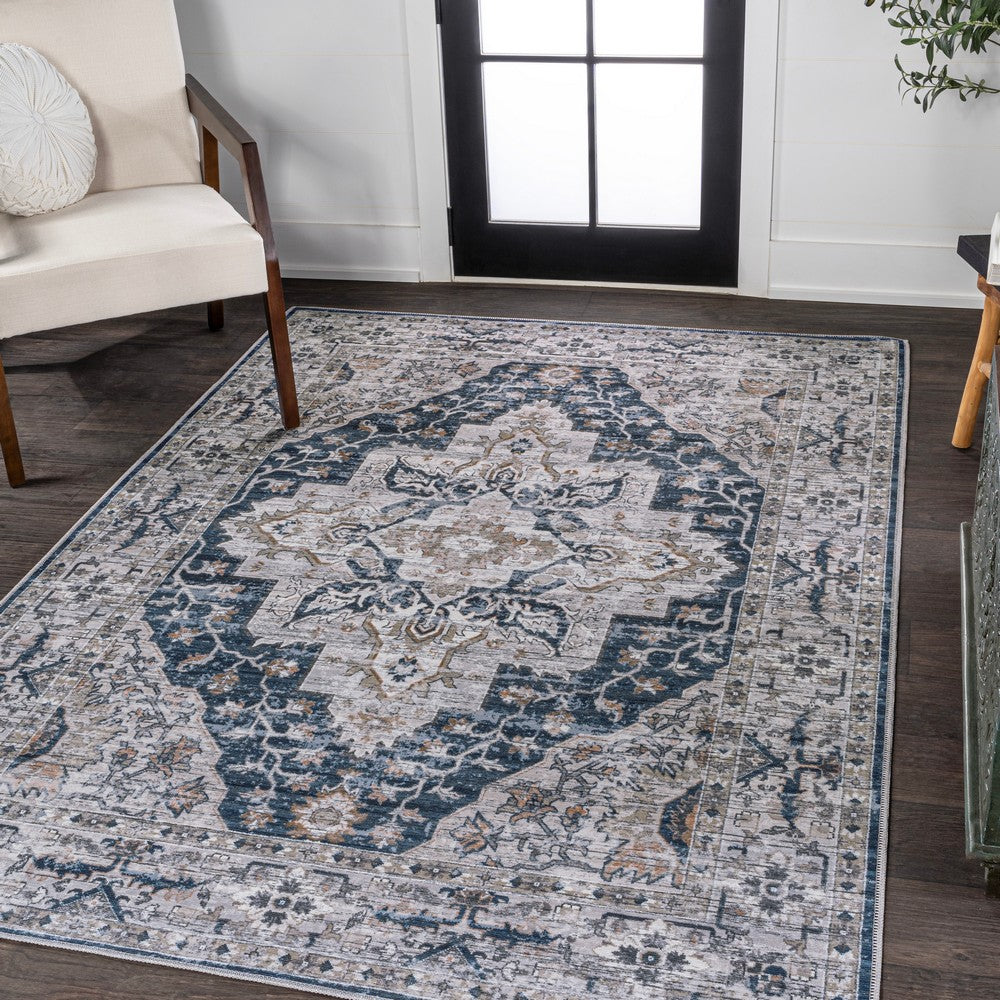 Nobleman Boho Gray Medallion Washable Indoor/Outdoor Area Rug