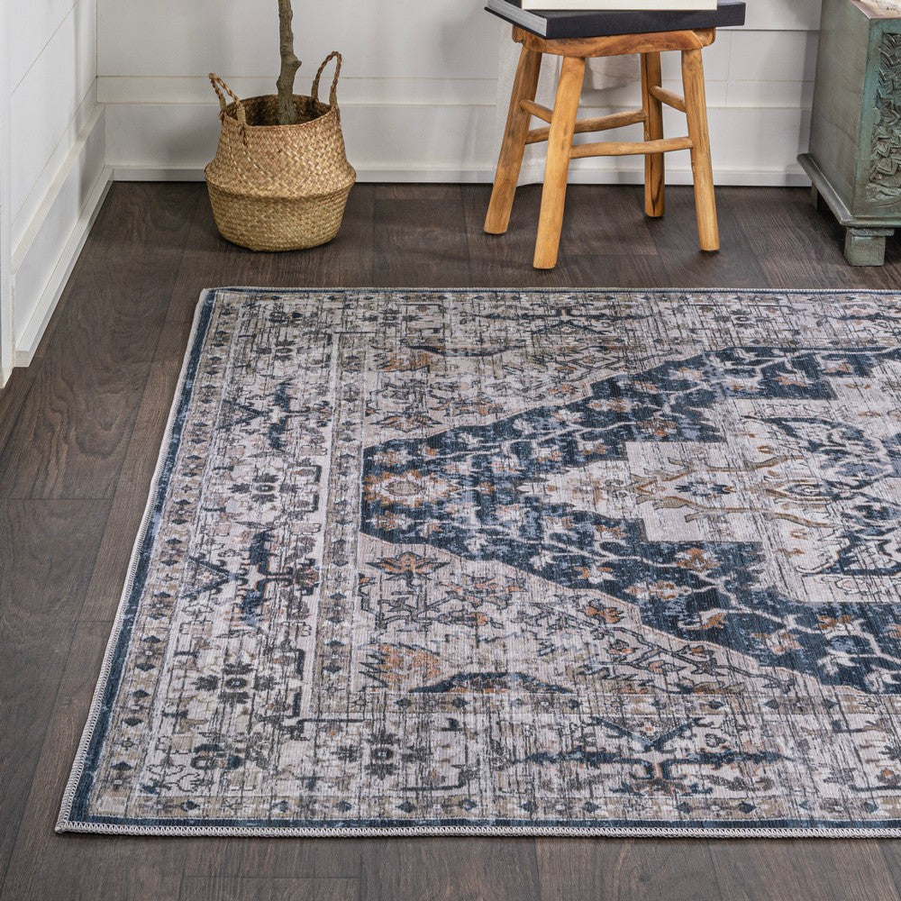 Nobleman Boho Gray Medallion Washable Indoor/Outdoor Area Rug