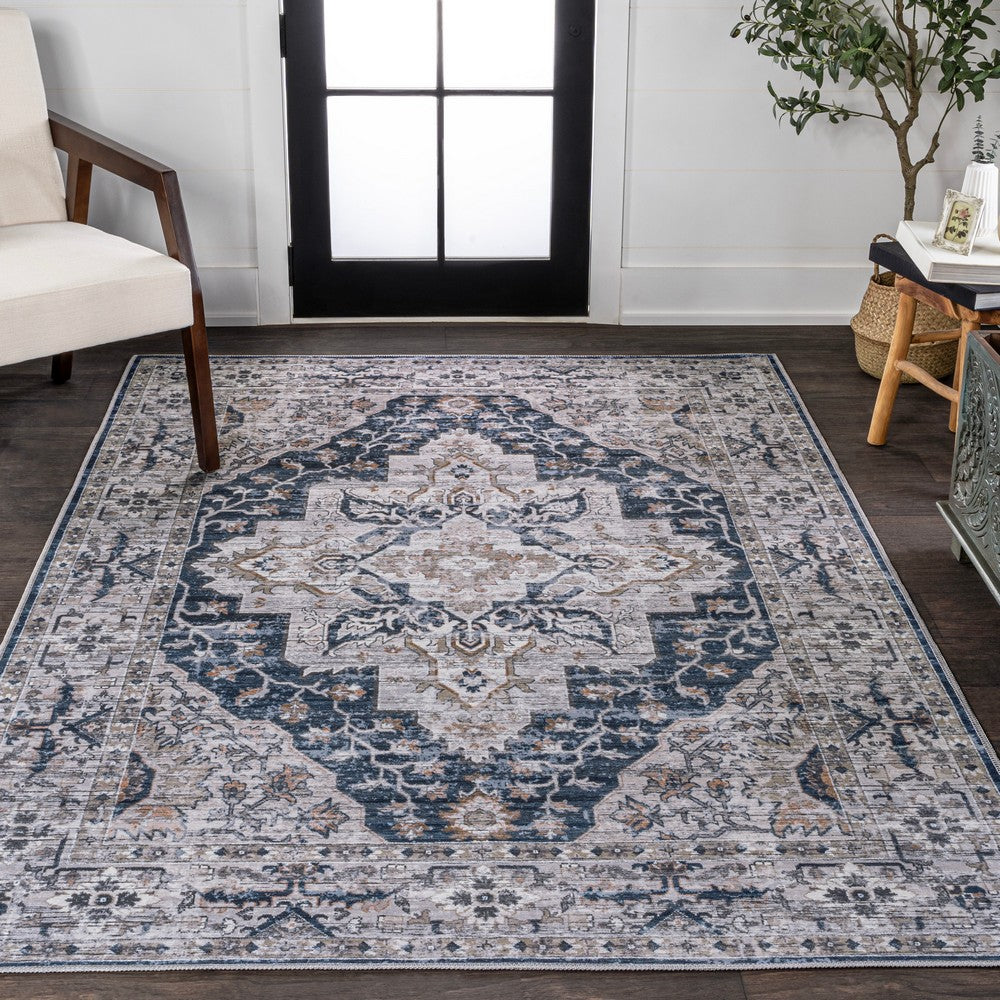 Nobleman Boho Gray Medallion Washable Indoor/Outdoor Area Rug