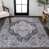 Nobleman Boho Gray Medallion Washable Indoor/Outdoor Area Rug