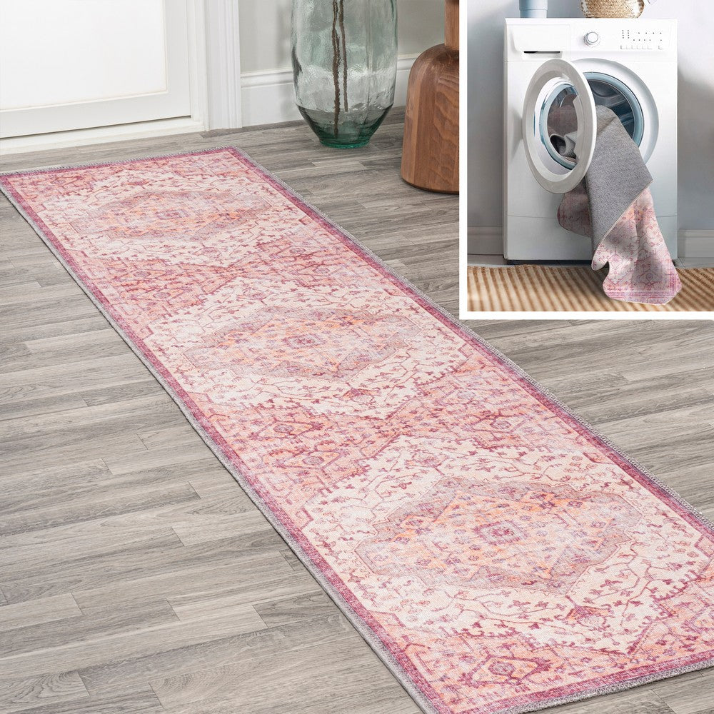 Bright ogee Medallion Washable Area Rug
