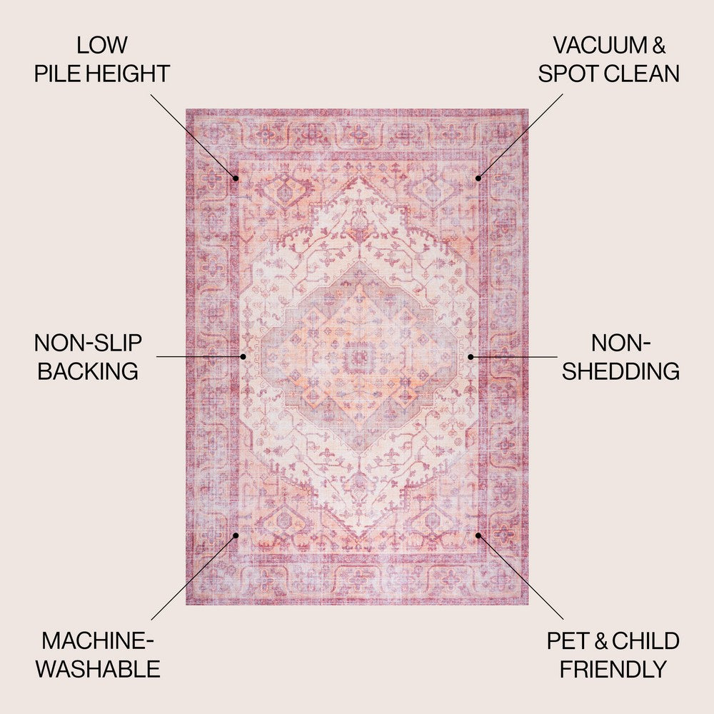 Bright ogee Medallion Washable Area Rug