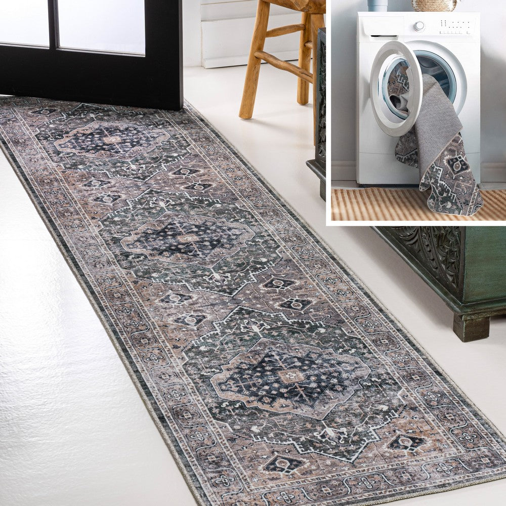 Bright ogee Medallion Washable Area Rug