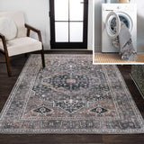 Bright ogee Medallion Washable Area Rug