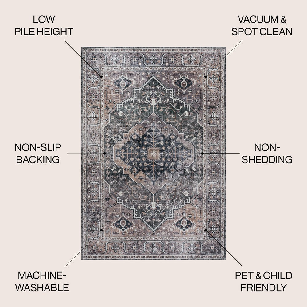 Bright ogee Medallion Washable Area Rug