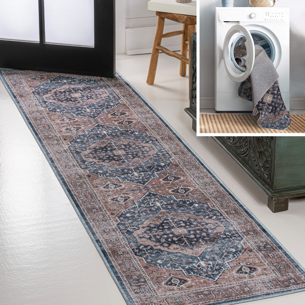 Bright ogee Medallion Washable Area Rug